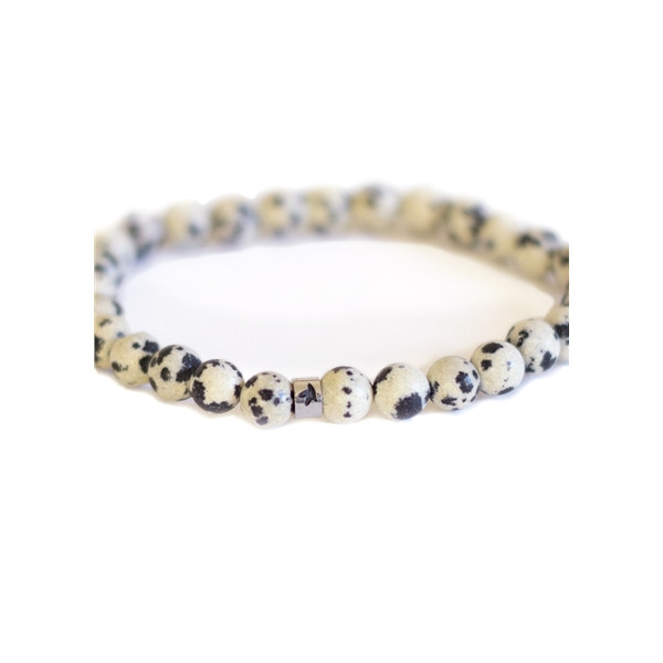 Bracelet Jaspe Dalmatien Perles rondes 6 mm