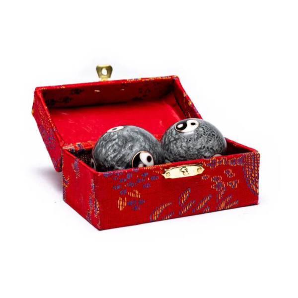 Boules de santé Qi Gong Yin et Yang Tai Chi gris -- 4 cm