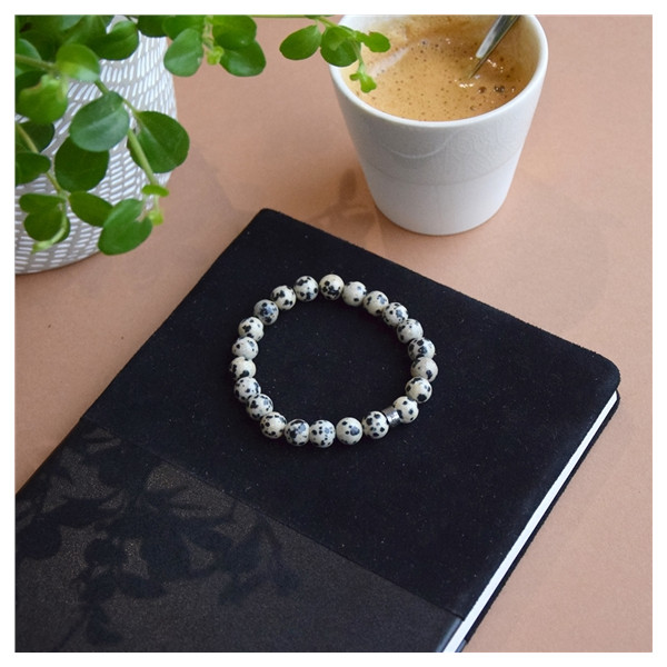 Bracelet Jaspe Dalmatien Perles rondes 8 mm
