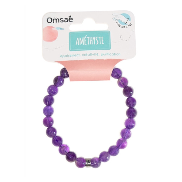 Bracelet Améthyste Perles rondes 8 mm Poignet large