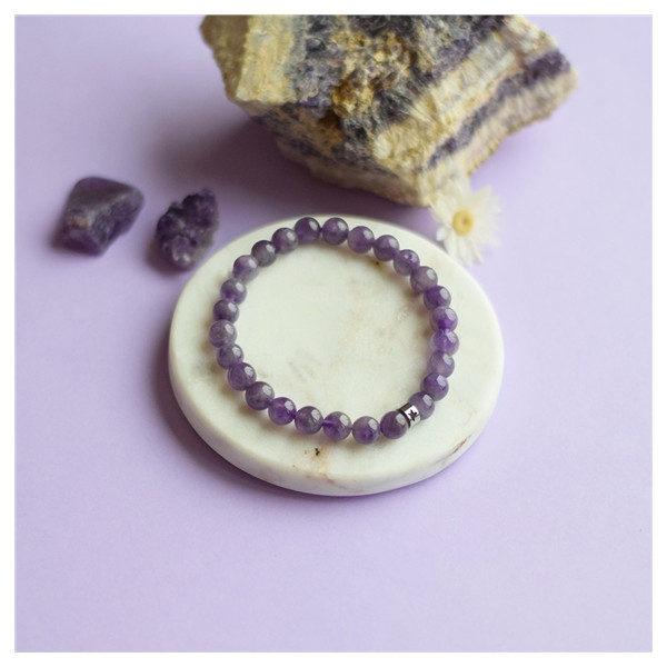 Bracelet Améthyste Perles rondes 8 mm Poignet large