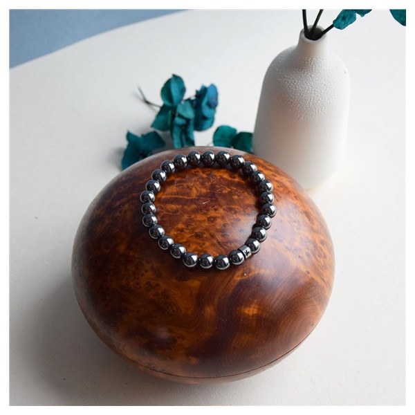 Bracelet Hématite Perles rondes 8 mm Poignet large