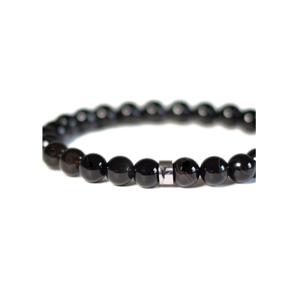 Bracelet Onyx Perles rondes 8 mm Poignet large