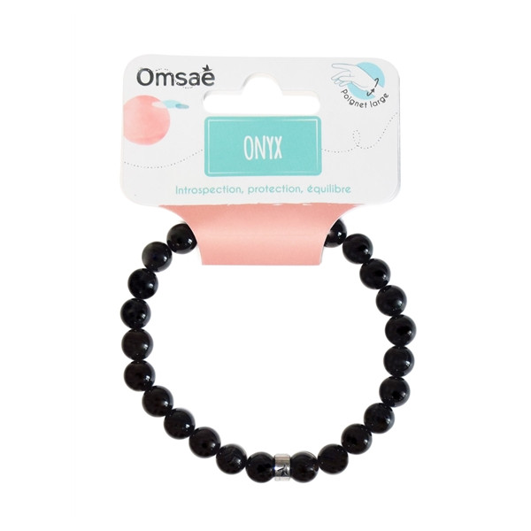 Bracelet Onyx Perles rondes 8 mm Poignet large