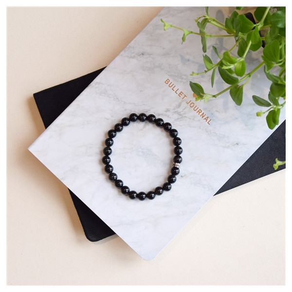 Bracelet Onyx Perles rondes 8 mm Poignet large