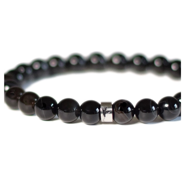 Bracelet Onyx Perles rondes 8 mm Poignet large