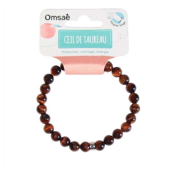 Bracelet il de taureau Perles rondes 8 mm Poignet large