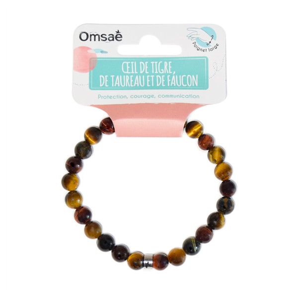 Bracelet il de Taureau, faucon, tigre Perles rondes 8 mm Poignet large