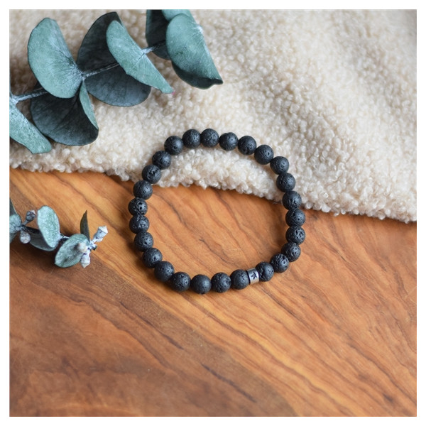 Bracelet Pierre de lave Perles rondes 8 mm Poignet large