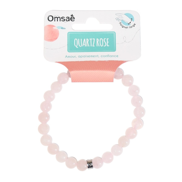 Bracelet Quartz Rose Perles rondes 8 mm Poignet large