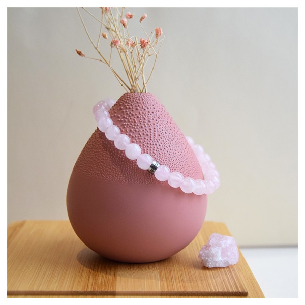 Bracelet Quartz Rose Perles rondes 8 mm Poignet large