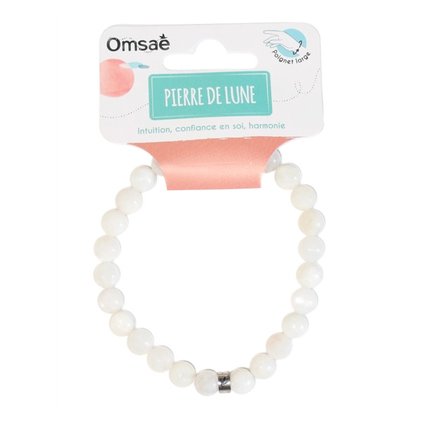 Bracelet Pierre de lune Perles rondes 8 mm Poignet large