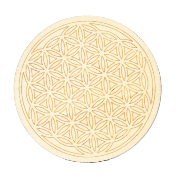 Socle de rechargement en bois Fleur de Vie gravée 10 cm