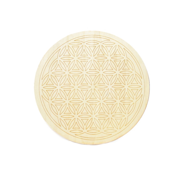 Socle de rechargement en bois Fleur de Vie gravée 20 cm