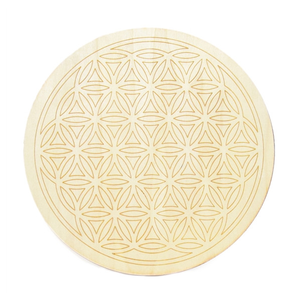 Socle de rechargement en bois Fleur de Vie gravée 20 cm