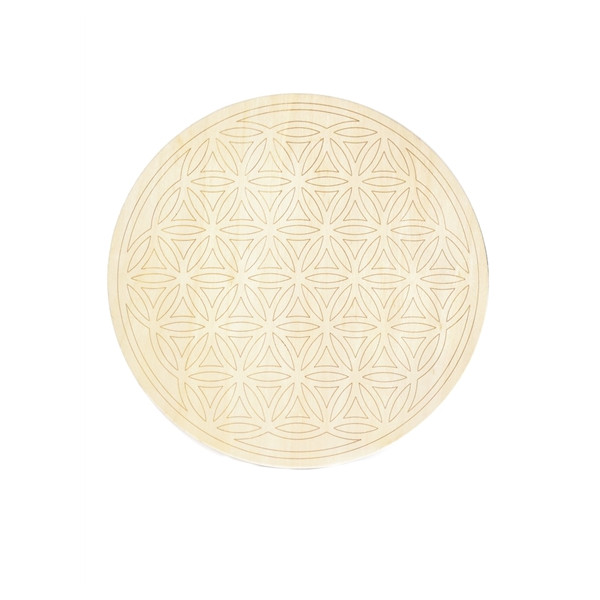 Socle de rechargement en bois Fleur de Vie gravée 30 cm