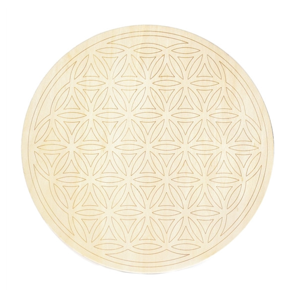 Socle de rechargement en bois Fleur de Vie gravée 30 cm