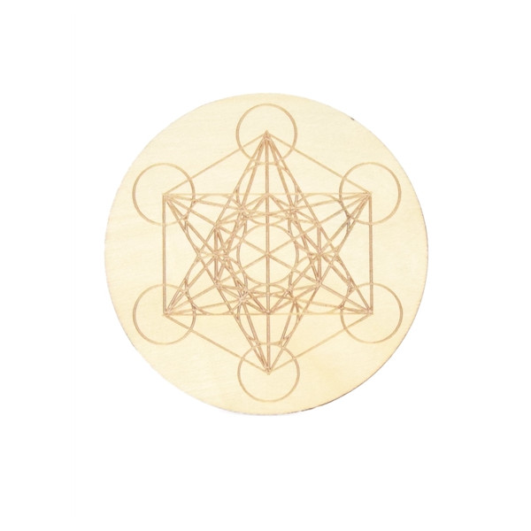 Socle de rechargement en bois Cube de Métatron gravé 10 cm
