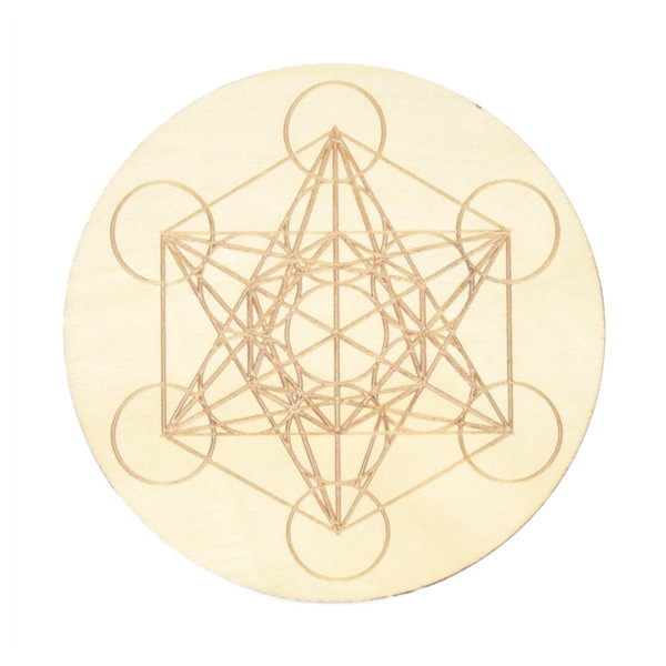 Socle de rechargement en bois Cube de Métatron gravé 10 cm