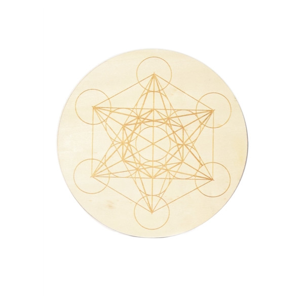 Socle de rechargement en bois Cube de Métatron gravé 20 cm