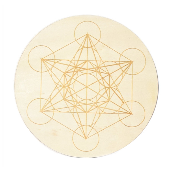 Socle de rechargement en bois Cube de Métatron gravé 20 cm