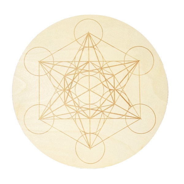 Socle de rechargement en bois Cube de Métatron gravé 30 cm