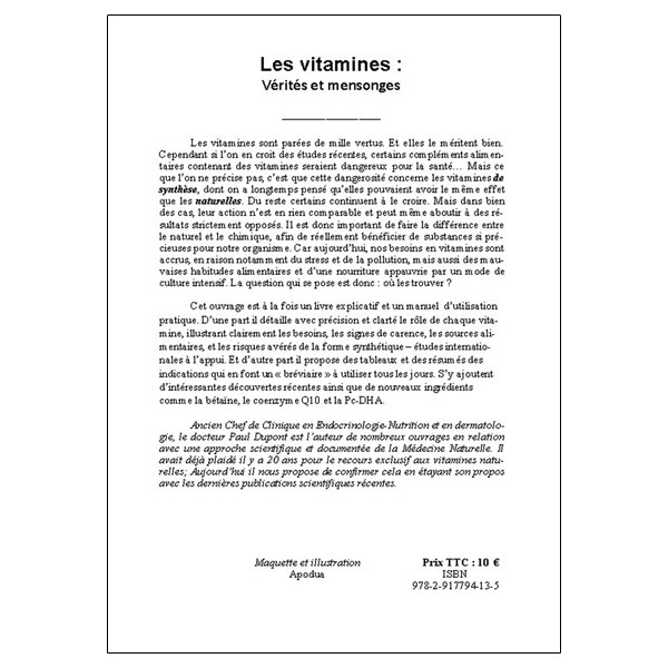 Les vitamines - Vérités et mensonges - Livret pratique pour discerner le vrai du faux
