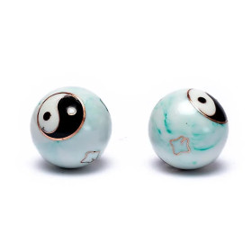 Boules de santé Qi Gong Yin et Yang marbré vert -- 3.5 cm