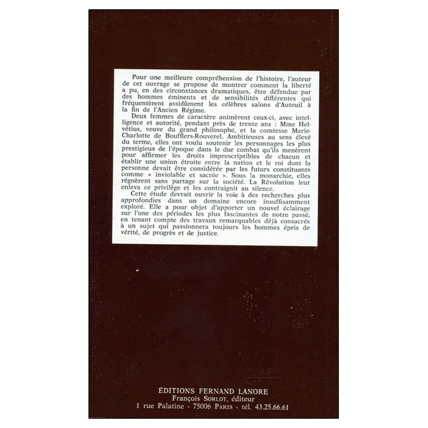 L'Illustre Société D'Auteuil 1772-1830 ou La fascination de la liberté