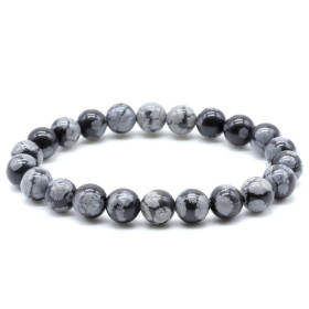 OBSIDIENNE NEIGE BRACELET BOULE 8MM
