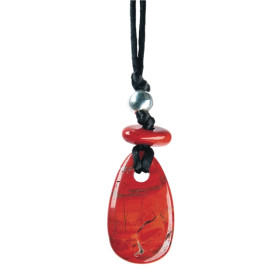 Collier Jaspe Rouge Perle métallique Cordon noir