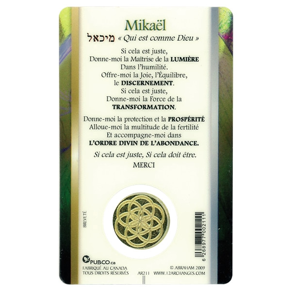 Médaille sur carte Archange Mikaël