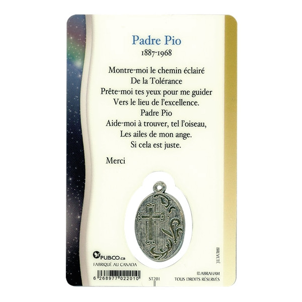 Médaille sur carte Padre Pio