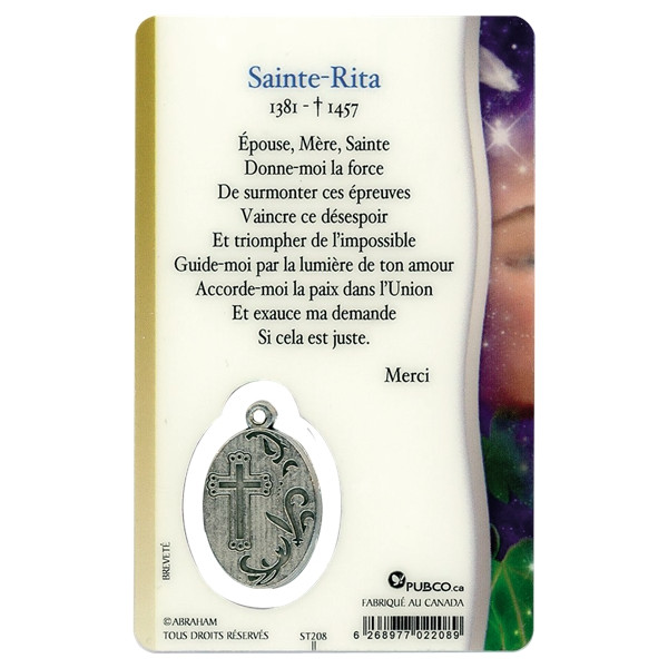 Médaille sur carte Sainte-Rita