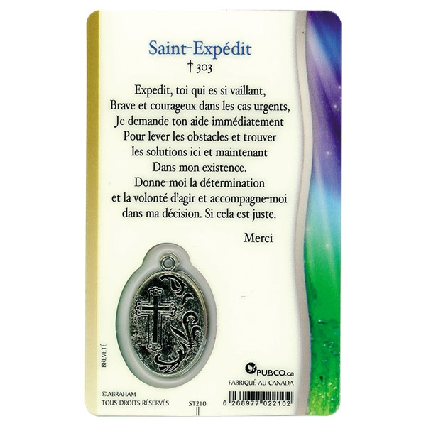 Médaille sur carte Saint-Expédit