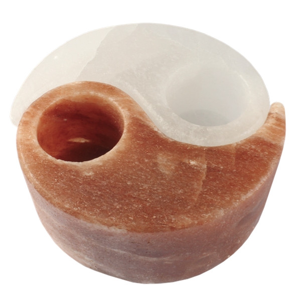 Bougeoir Yin Yang - Cristal de sel blanc et orangé