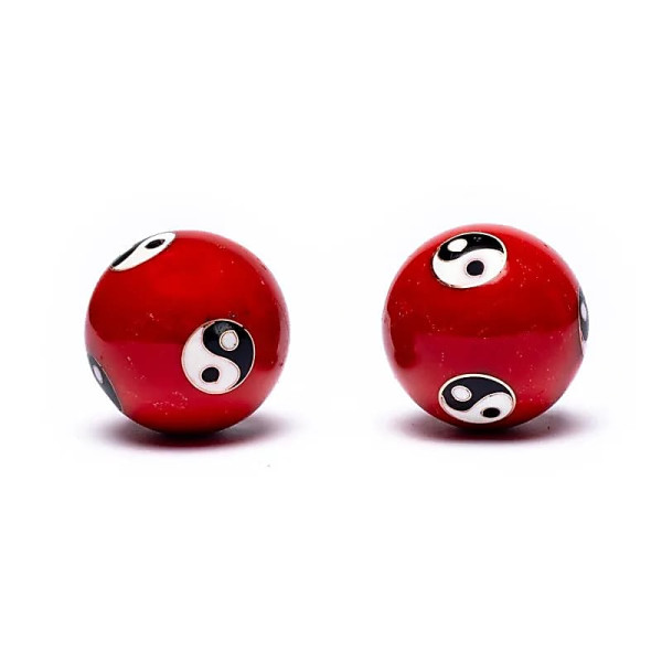 Boules de santé Qi Gong Yin et Yang rouge -- 4 cm