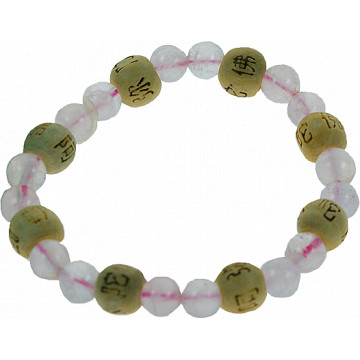 Bracelet Quartz rose Perles rondes 8 mm et Perles bois 1 cm