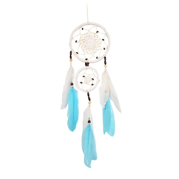 Attrape-rêves Plumes Bleues et Blanches 15 cm