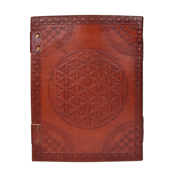 Grimoire en cuir Acajou Fleur de vie - Grand Format