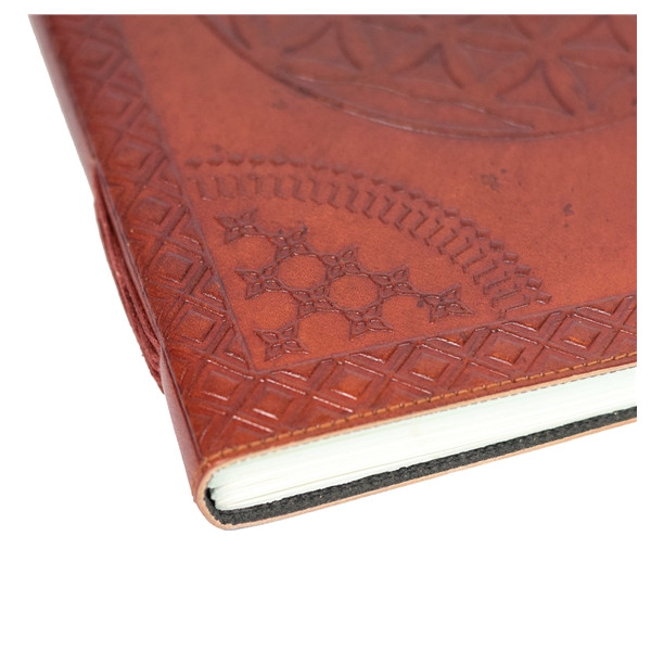 Grimoire en cuir Acajou Fleur de vie - Grand Format