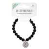 Bracelet Obsidienne noire perles rondes 8 mm et breloque Fleur de vie