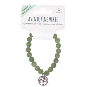 Bracelet Aventurine verte perles rondes 8 mm et breloque Arbre de vie