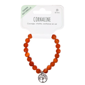 Bracelet Cornaline perles rondes 8 mm et breloque Arbre de vie