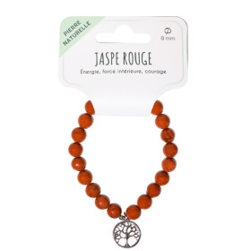 Bracelet Jaspe rouge perles rondes 8 mm et breloque Arbre de vie