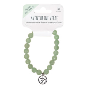 Bracelet Aventurine verte perles rondes 8 mm et breloque Om