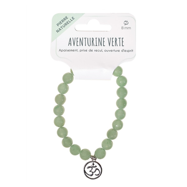 Bracelet Aventurine verte perles rondes 8 mm et breloque Om