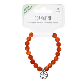 Bracelet Cornaline perles rondes 8 mm et breloque Om