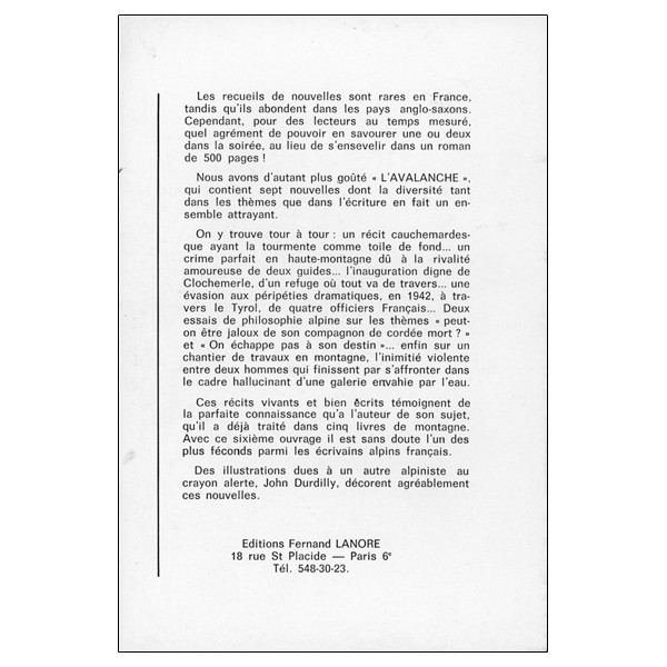 L'Avalanche et six autres nouvelles sur thèmes alpins