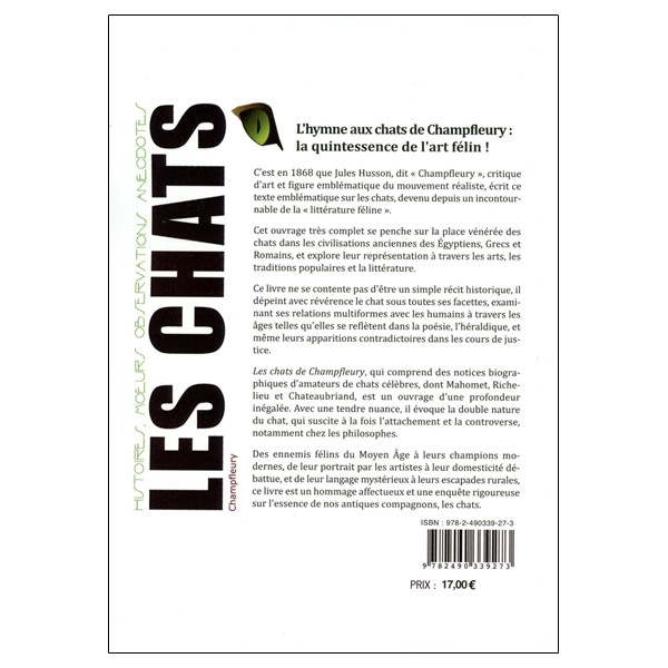 Les chats - Histoires, moeurs, observations, anecdotes - Illustré de 52 dessins